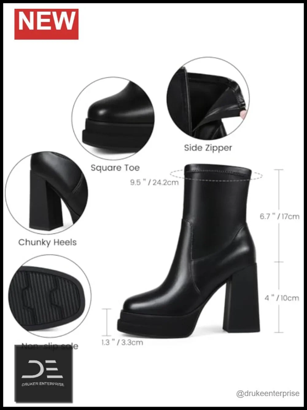 Women's Platform Ankle Booties Round Toe Chunky Block Heel 5 Inch PU Upper